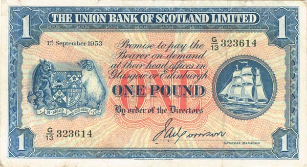 Scotland - 1 Pound - p-S816 - 1953 dated Foreign Paper Money